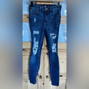 Hollister High Rise Super Skinny Distressed Blue Jeans